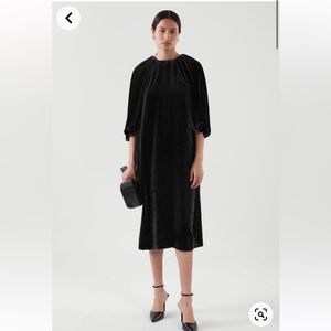 Cos Puff Sleeve Black Velvet Dress Size 8
